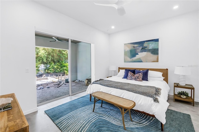 2065 Goldenrod St, Sarasota, FL 34239 - bedroom featuring access to exterior, recessed lighting, and a ceiling fan