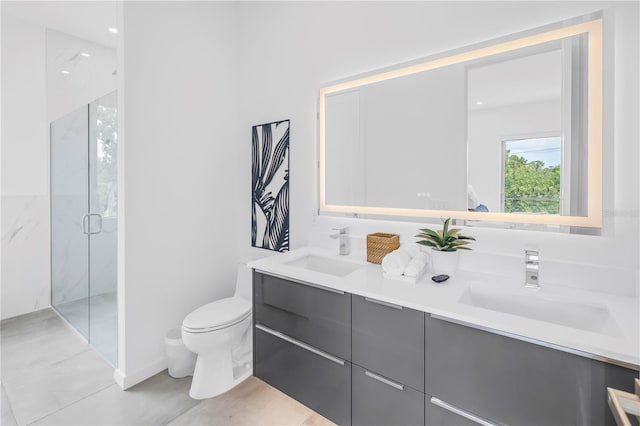 2065 Goldenrod St, Sarasota, FL 34239 - full bath with double vanity, a marble finish shower, and tile patterned flooring