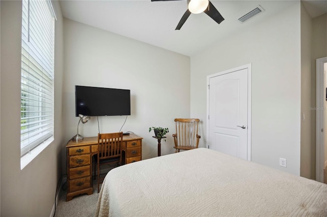 13804 Woodbridge Ter, Lakewood Ranch, FL 34211 - carpeted bedroom featuring multiple windows, lofted ceiling, and a ceiling fan