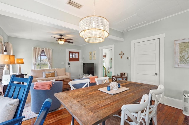 403 29th St NW, Bradenton, FL 34205 - dining space featuring hardwood / wood-style floors, a ceiling fan, and a chandelier