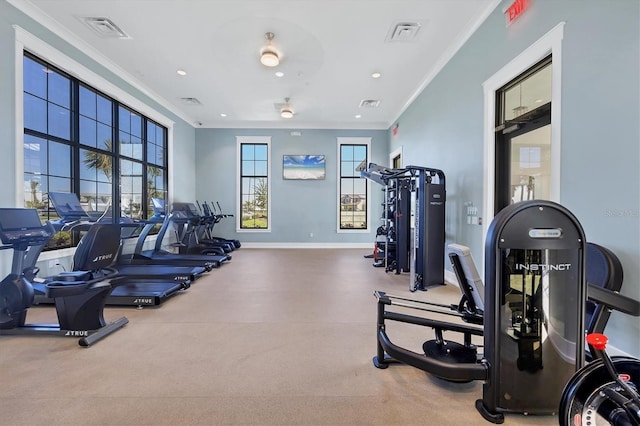 17823 Cherished Loop, Bradenton, FL 34211 - exercise room featuring crown molding and recessed lighting