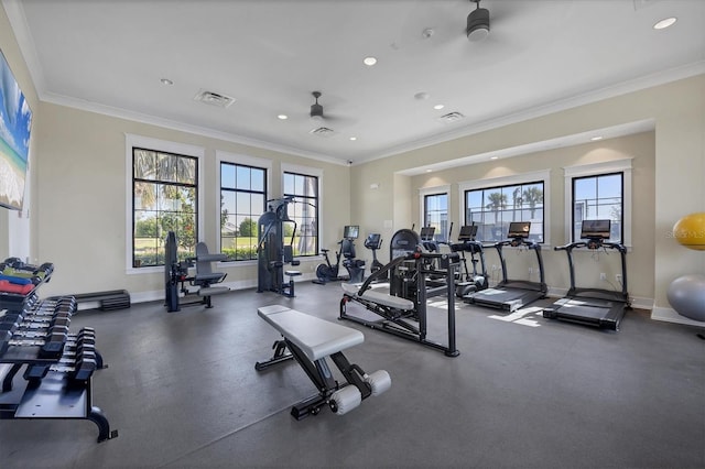 17823 Cherished Loop, Bradenton, FL 34211 - exercise room with crown molding, recessed lighting, and a ceiling fan