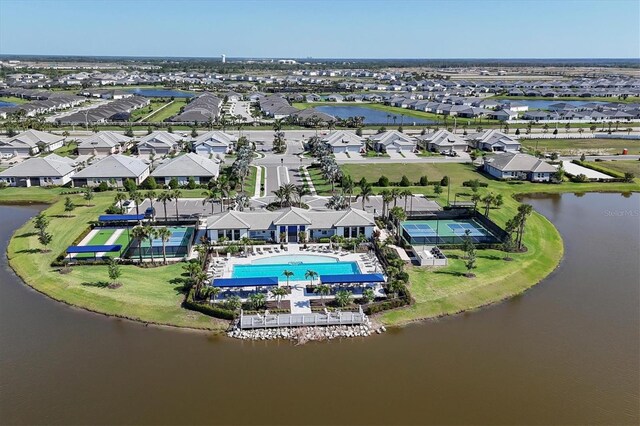 17823 Cherished Loop, Bradenton, FL 34211 - aerial perspective of suburban area with a large body of water and a pool