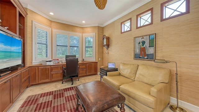 8832 Enclave Ct, Sarasota, FL 34238 - office space with crown molding and recessed lighting