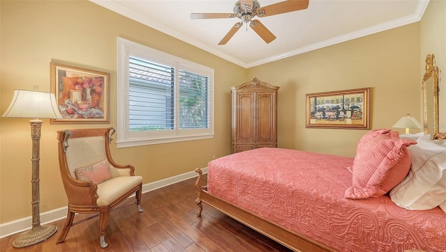 8832 Enclave Ct, Sarasota, FL 34238 - bedroom featuring ornamental molding, wood finished floors, and ceiling fan