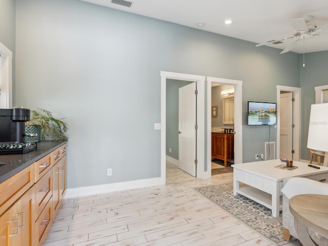 1732 6th St, Sarasota, FL 34236 - interior space with a ceiling fan, wood finished floors, and recessed lighting