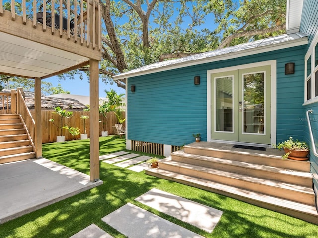 1732 6th St, Sarasota, FL 34236 - view of yard with french doors, stairway, and a patio