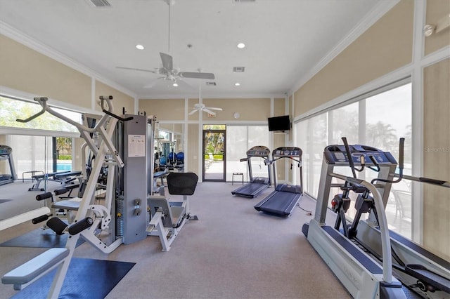 5179 Cantabria Crst, Sarasota, FL 34238 - exercise room with ornamental molding, recessed lighting, and ceiling fan