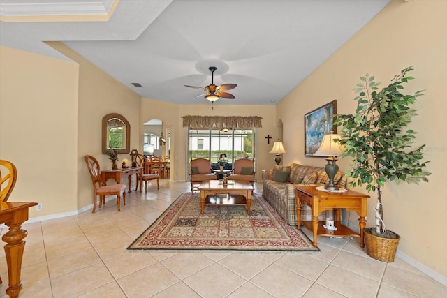 11508 30th Cv E, Parrish, FL 34219 - living area featuring ceiling fan, light tile patterned floors, and arched walkways