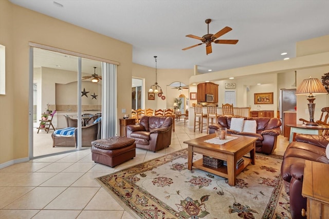 11508 30th Cv E, Parrish, FL 34219 - living room with a ceiling fan, light tile patterned floors, and recessed lighting