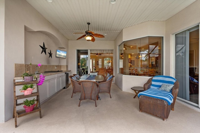 11508 30th Cv E, Parrish, FL 34219 - dining room featuring light carpet, a ceiling fan, wood ceiling, and recessed lighting