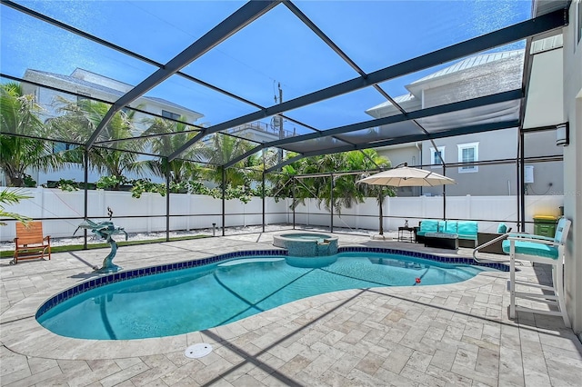 444 S Polk Dr, Sarasota, FL 34236 - view of swimming pool with a patio area, a pool with connected hot tub, and a fenced backyard