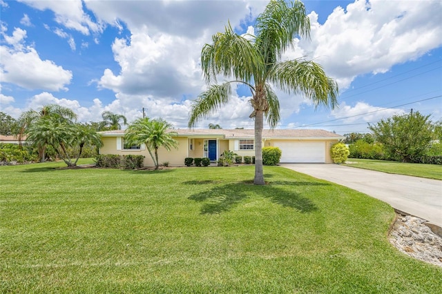 336 Highland Shores Dr, Ellenton, FL 34222 - ranch-style home with concrete driveway, an attached garage, and a front lawn