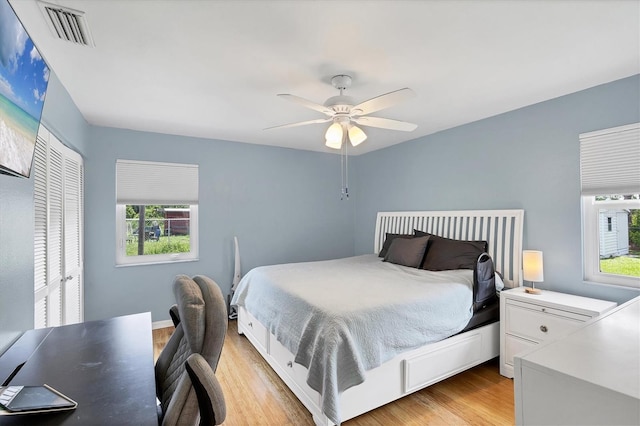 1778 N Salford Blvd, North Port, FL 34286 - bedroom with multiple windows, light wood finished floors, an office area, and ceiling fan