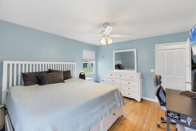 1778 N Salford Blvd, North Port, FL 34286 - bedroom featuring light wood-style floors, ceiling fan, a closet, and a desk