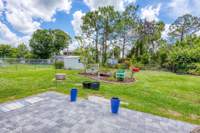 1778 N Salford Blvd, North Port, FL 34286 - fenced backyard with a shed and a patio area