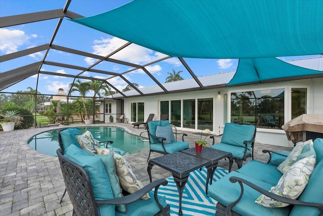 538 Magellan Dr, Sarasota, FL 34243 - swimming pool featuring outdoor lounge area, a patio area, and glass enclosure