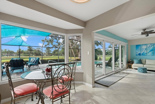 538 Magellan Dr, Sarasota, FL 34243 - sunroom with an outdoor living space and a ceiling fan
