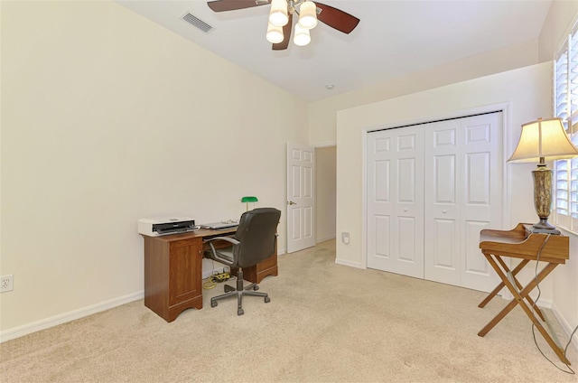 6610 Rosy Barb Ct, Lakewood Ranch, FL 34202 - home office with light colored carpet and ceiling fan