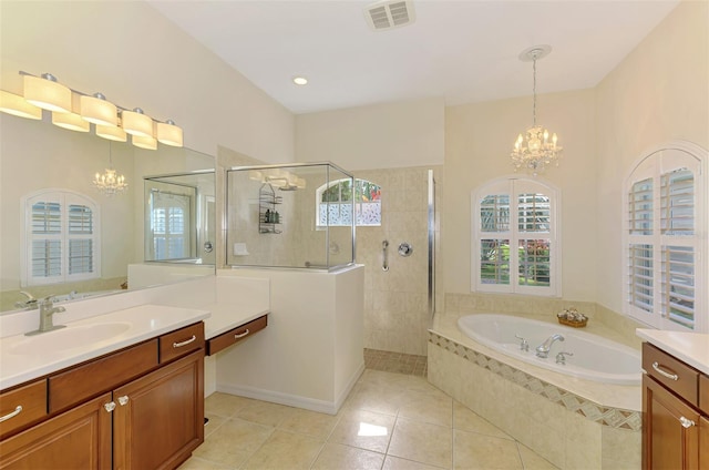 6610 Rosy Barb Ct, Lakewood Ranch, FL 34202 - bathroom featuring a chandelier, plenty of natural light, and vanity