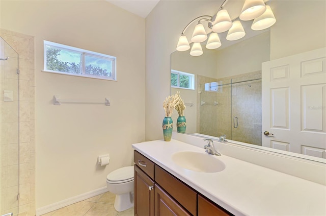 6610 Rosy Barb Ct, Lakewood Ranch, FL 34202 - bathroom with a stall shower, tile patterned floors, and vanity