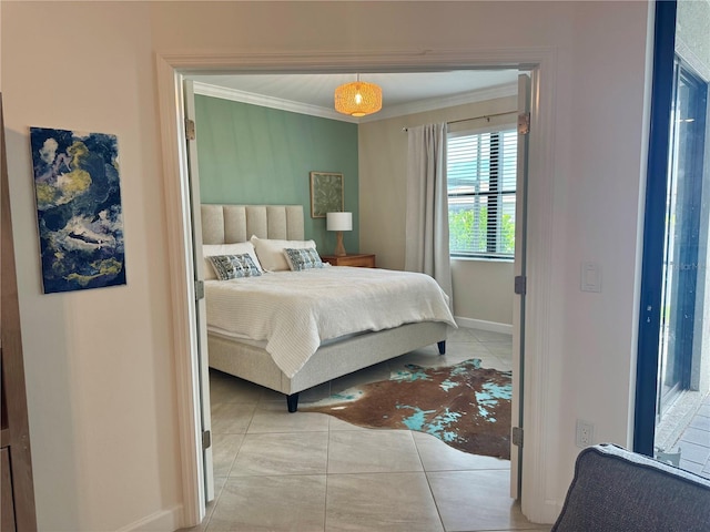 16087 Sunny Day Dr, Bradenton, FL 34211 - bedroom with ornamental molding and light tile patterned flooring