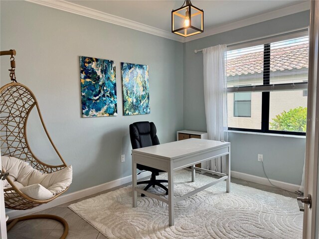 16087 Sunny Day Dr, Bradenton, FL 34211 - office area with ornamental molding and tile patterned floors