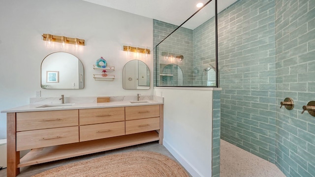 1076 Toc0Baga, Sarasota, FL 34234 - bathroom featuring double vanity and a walk in shower