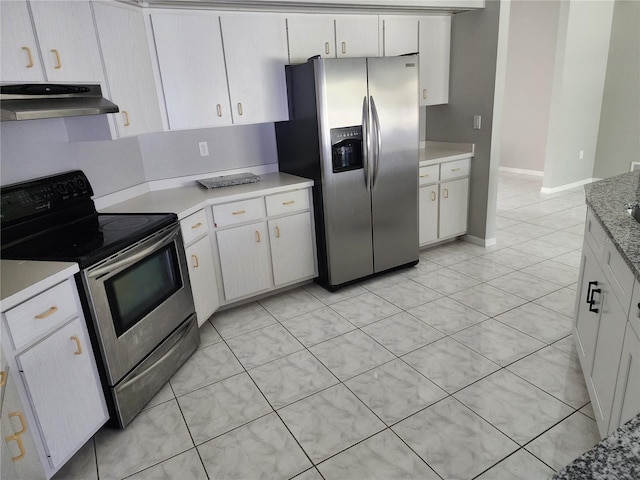 4354 Rock Creek Dr, Port Charlotte, FL 33948 - kitchen with stainless steel appliances, under cabinet range hood, light countertops, and white cabinets