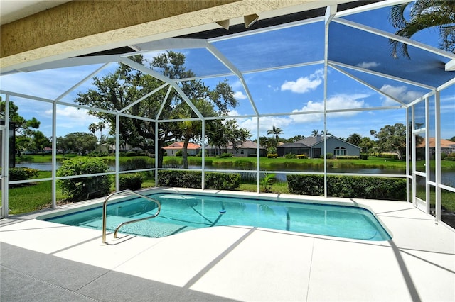 5080 Timber Chase Way, Sarasota, FL 34238 - outdoor pool with a water view, a patio area, and glass enclosure