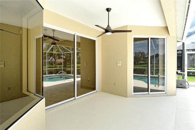 5080 Timber Chase Way, Sarasota, FL 34238 - view of patio / terrace with a ceiling fan, glass enclosure, and an outdoor pool