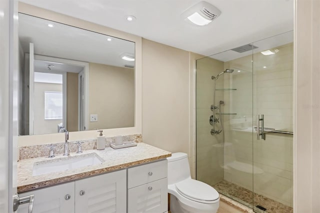 1240 Siesta Bayside Dr Unit 1240C, Sarasota, FL 34242 - bathroom with a stall shower, vanity, and recessed lighting