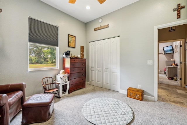 15780 Wilson Rd, Sarasota, FL 34240 - sitting room with carpet flooring and a ceiling fan