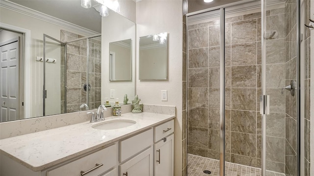1030 Tidewater Shores Loop Unit 307, Bradenton, FL 34208 - full bathroom with crown molding, vanity, and a shower stall