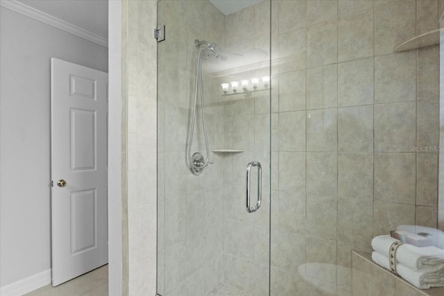 11839 Shrewsbury Ln, Parrish, FL 34219 - full bath with a shower stall and crown molding