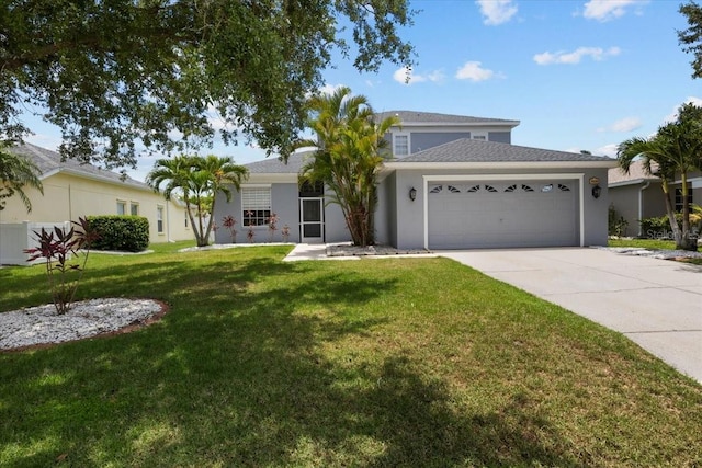 11839 Shrewsbury Ln, Parrish, FL 34219 - view of front of house featuring an attached garage, driveway, a front lawn, and stucco siding