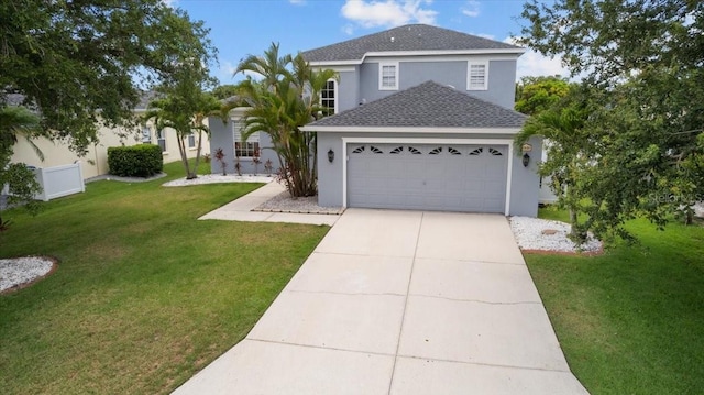 11839 Shrewsbury Ln, Parrish, FL 34219 - traditional-style house with a garage, driveway, a front yard, and stucco siding