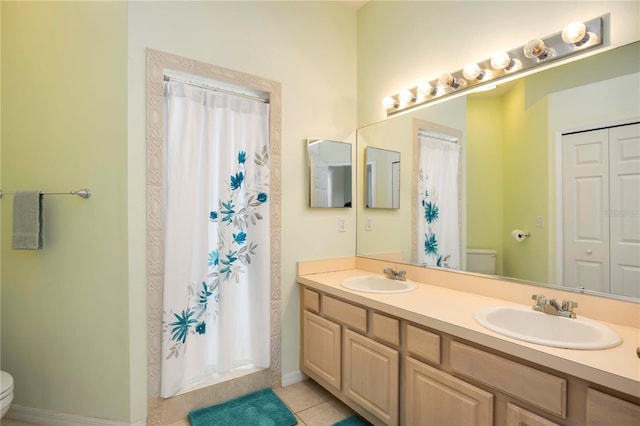 1801 Highland Rd, Osprey, FL 34229 - full bath with double vanity, tile patterned flooring, and a shower with shower curtain