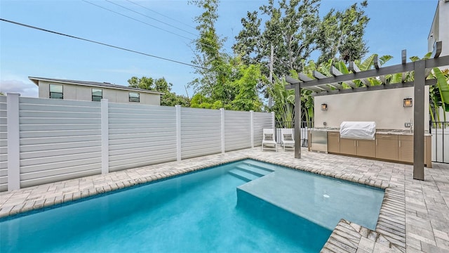2590 Floyd St, Sarasota, FL 34239 - view of swimming pool featuring area for grilling, a patio area, and a pergola