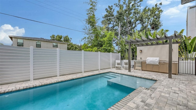 2590 Floyd St, Sarasota, FL 34239 - view of swimming pool featuring a pergola, a patio area, and grilling area