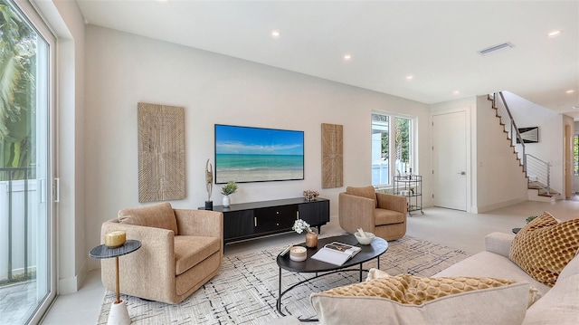 2590 Floyd St, Sarasota, FL 34239 - living room with stairs and recessed lighting
