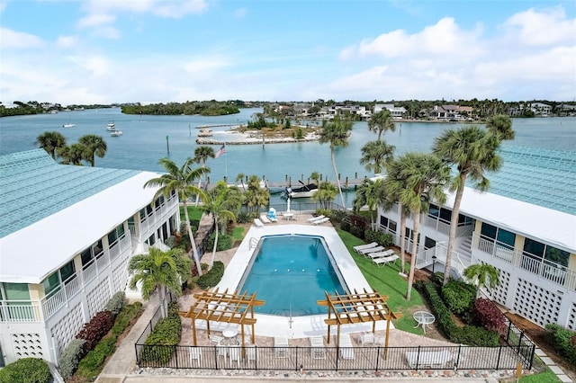 999 Inlet Cir Unit 103, Venice, FL 34285 - community pool featuring a water view and a pergola
