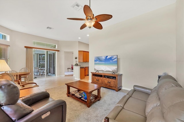6312 41st Ct E, Sarasota, FL 34243 - living area featuring a ceiling fan, recessed lighting, and light tile patterned floors