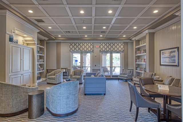6312 41st Ct E, Sarasota, FL 34243 - building lobby with coffered ceiling, ornamental molding, and recessed lighting