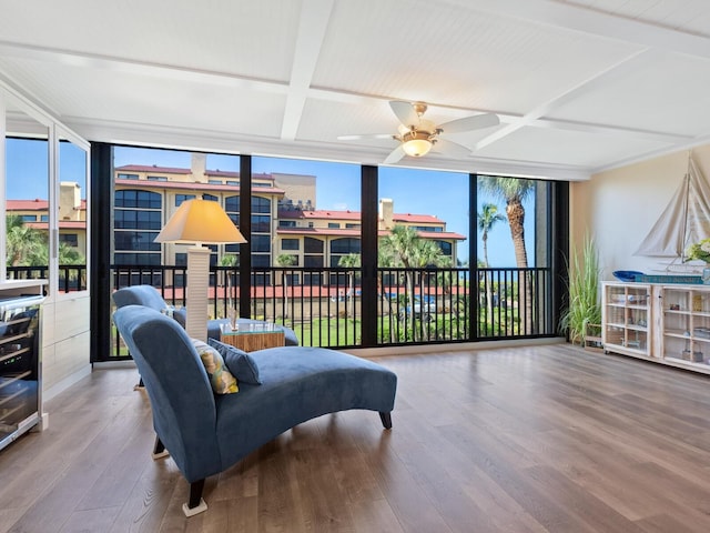 8710 Midnight Pass Rd Unit 205, Sarasota, FL 34242 - sunroom / solarium featuring coffered ceiling and beamed ceiling