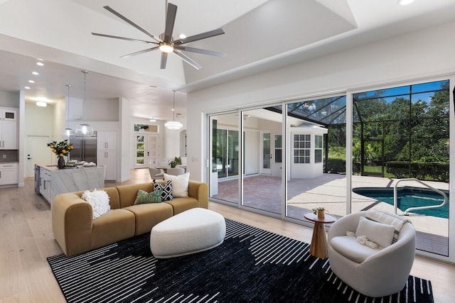 7211 Marston Ct, University Park, FL 34201 - living area with ceiling fan, light wood-style floors, and recessed lighting