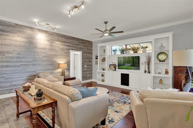 17426 Tailfeather Ct, Clermont, FL 34711 - living room with a ceiling fan and crown molding