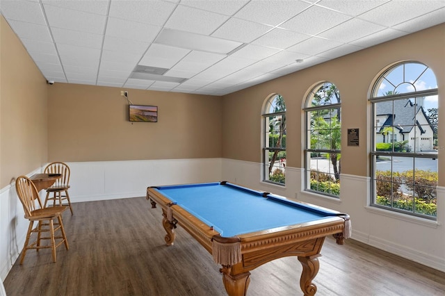 17426 Tailfeather Ct, Clermont, FL 34711 - game room featuring wood finished floors, wainscoting, and billiards