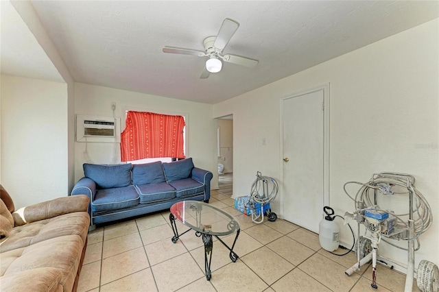 1701 13th St W, Bradenton, FL 34205 - living area featuring a wall mounted air conditioner, a ceiling fan, and light tile patterned flooring