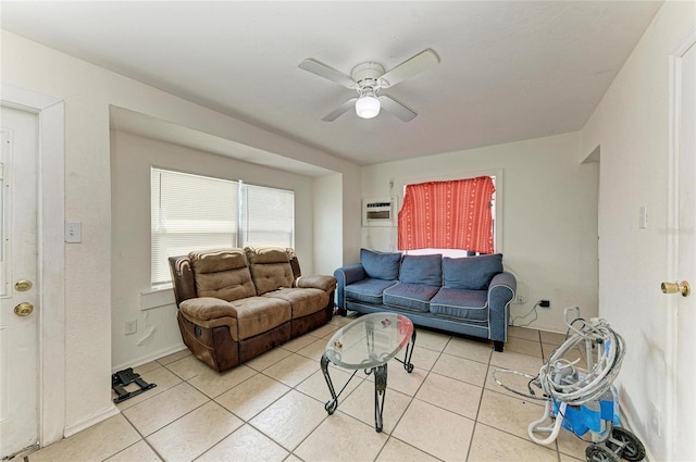 1701 13th St W, Bradenton, FL 34205 - living area featuring ceiling fan, light tile patterned flooring, and a wall mounted air conditioner